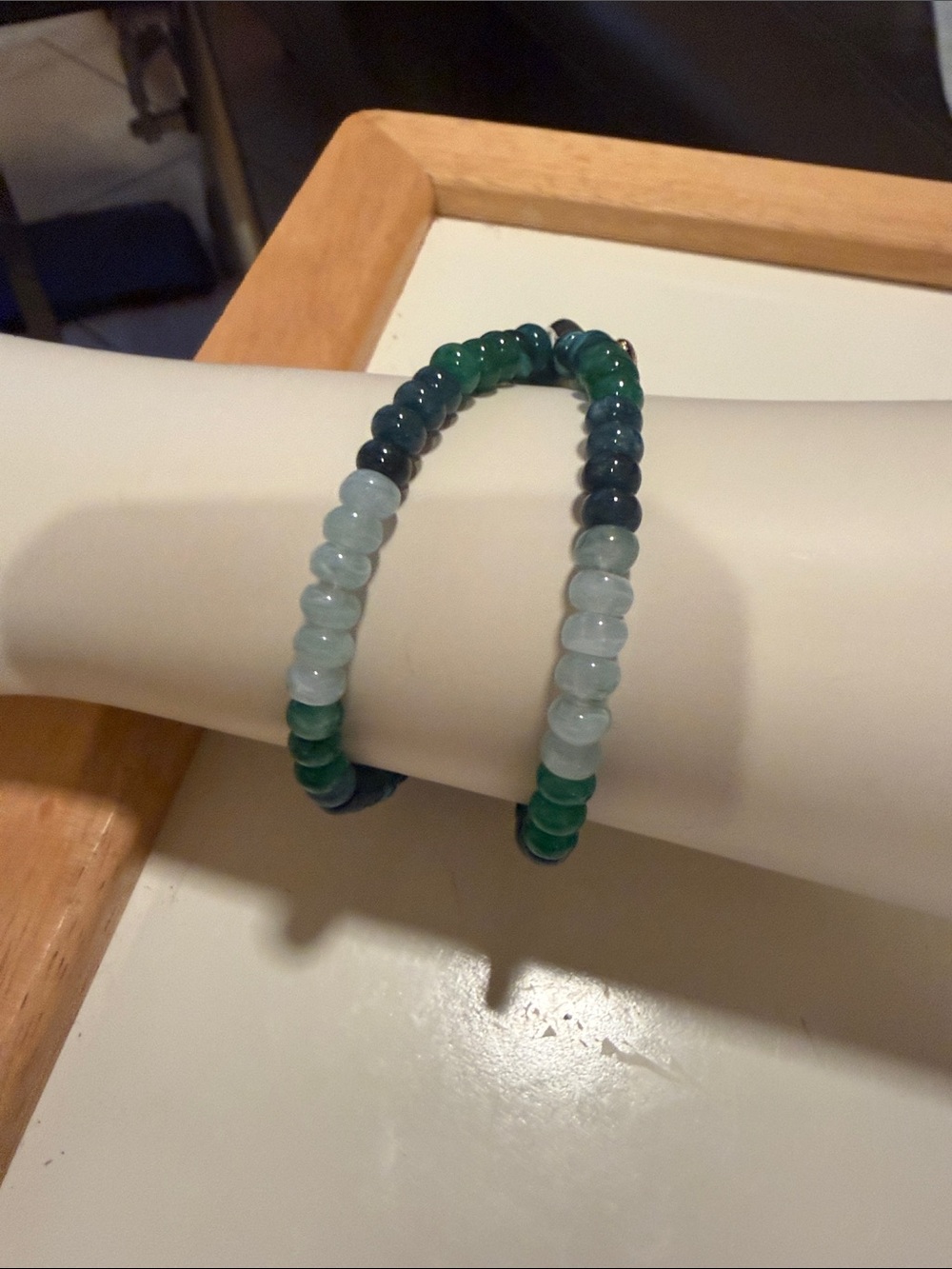 J. Crew Factory Green & Teal Beaded Stretch Bracelet